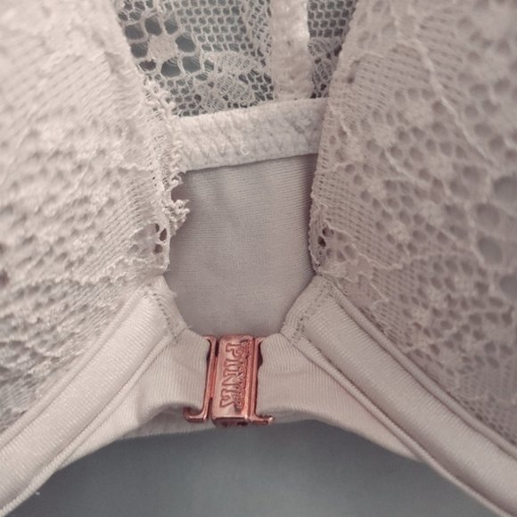 Victoria's Secret Pink- Cream Lace Razerback Bra with front snap 32C - Picture 5 of 7